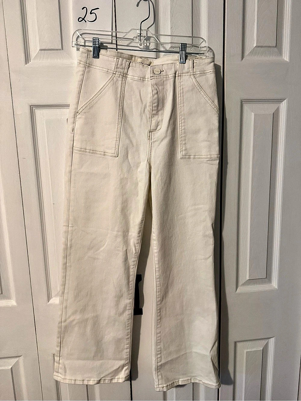 Risen Jeans Wide Leg Utility Pants in Cream Waist 30 Like New